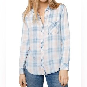Rails Plaid Top Button Down Long Sleeves  Distressed SZ M EUC